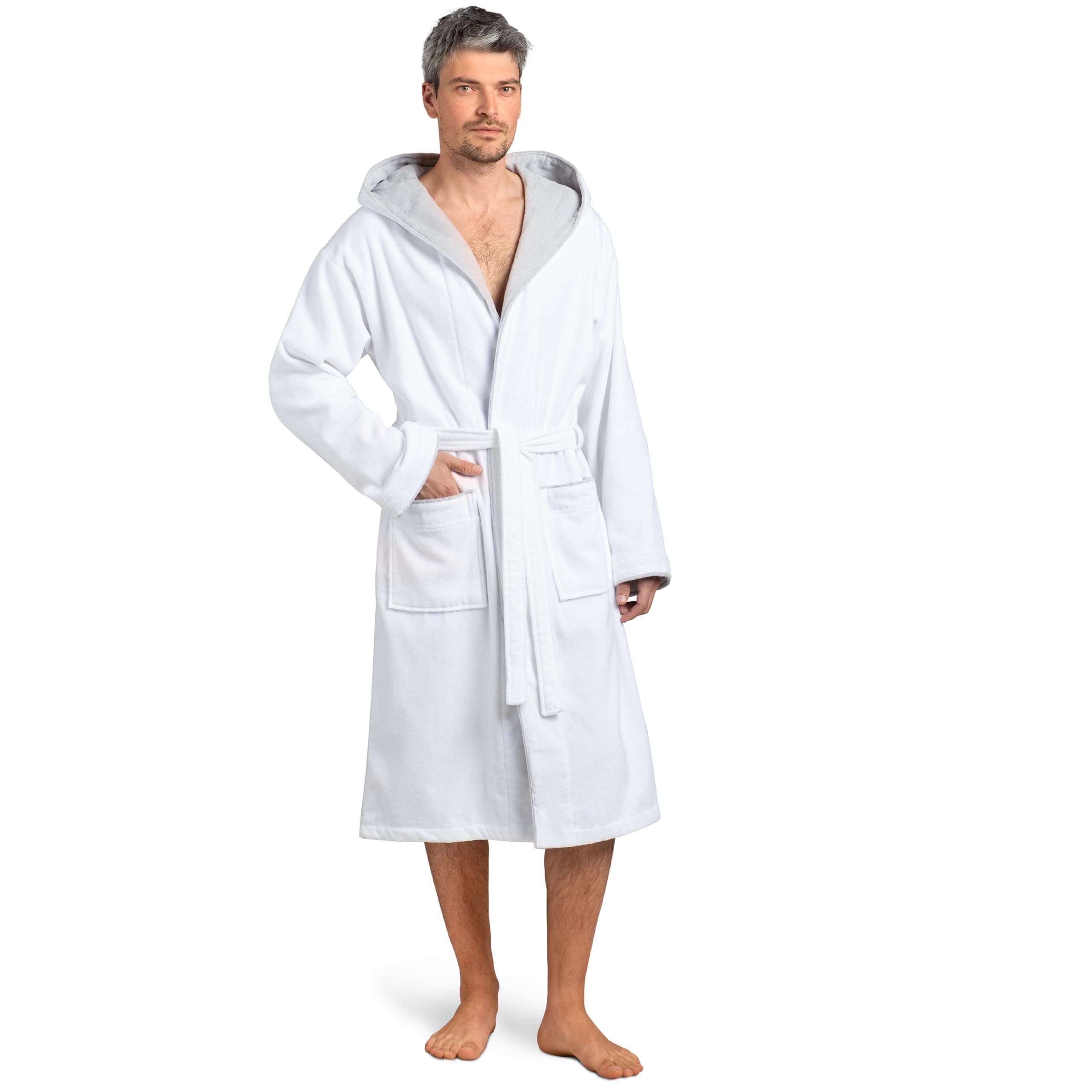 Twinzen Bademantel Herren Frottee Velour - Baumwollsamt Morgenmantel - Baumwollvelours XXL Weiß 🛁🌿