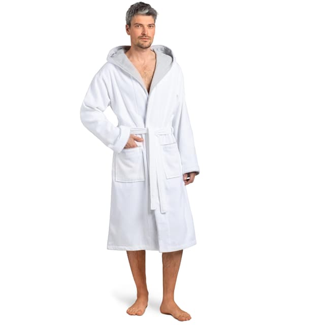 Twinzen Bademantel Herren Frottee Velour - Baumwollsamt Morgenmantel - Baumwollvelours XXL Weiß 🛁🌿