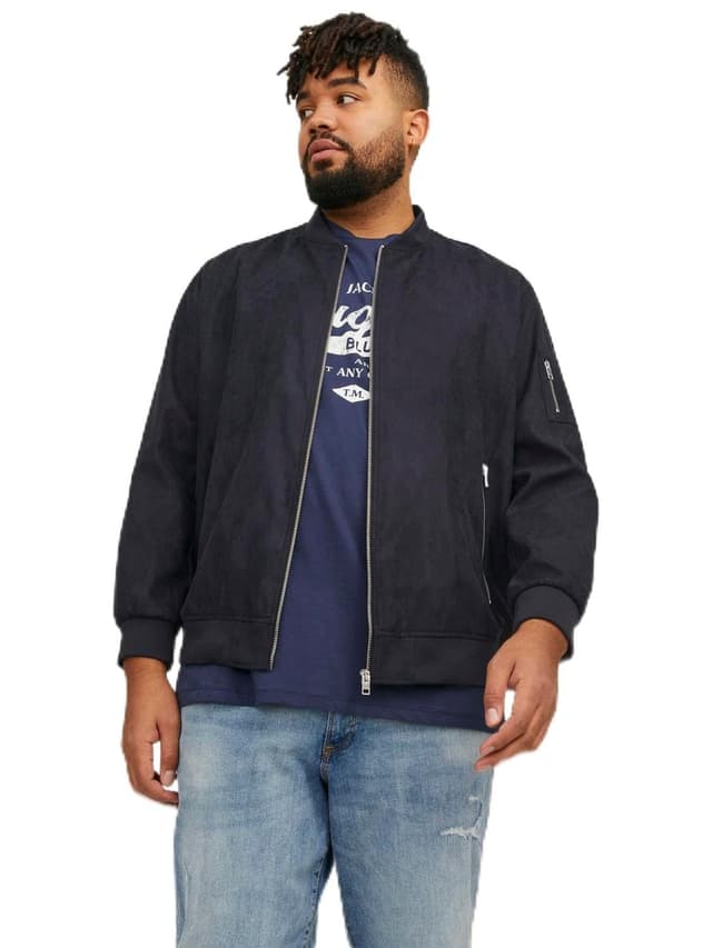 🔥 Mega Deal! JACK & JONES Herren Jjerocky Faux Suede Bomber Pls Jacke 5XL Jet Black