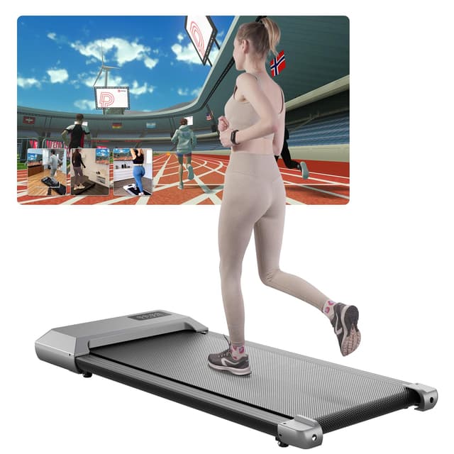 🏃‍♂️ Lacuffy Raceable Walking Pad leise, Laufband für Zuhause Max 136 kg mit LCD-Anzeige und APP, Laufband Schreibtisch mit Training Couses und AI Traininging Grau-80cm