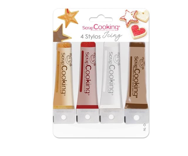 🎨 ScrapCooking – 4 Lebensmittelstifte: Gold, Schokolade, Weiß & Rot