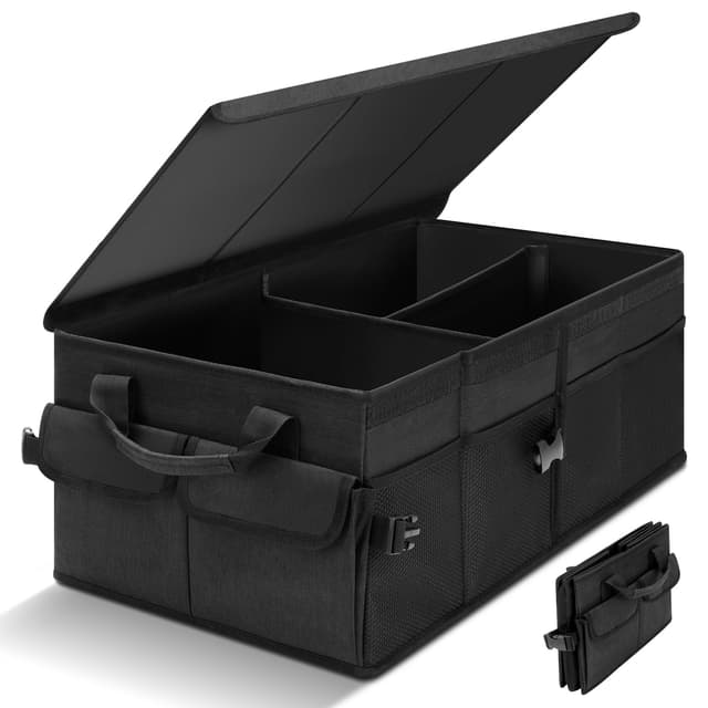 🚗 Cozary Auto Organizer mit Deckel - Faltbare Kofferraum Aufbewahrungsbox 🚙