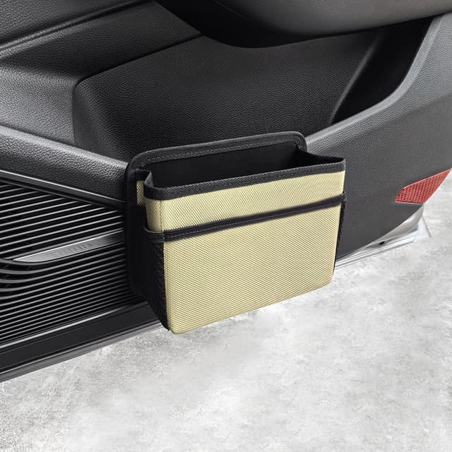 🚗🗑️ Qirc Auto Seitentür Mülleimer Faltbarer - Mini Tragbar Fahrzeug Innen Hängender Mülleimer Universal für SUV, LKW, Wohnmobil (Beige)