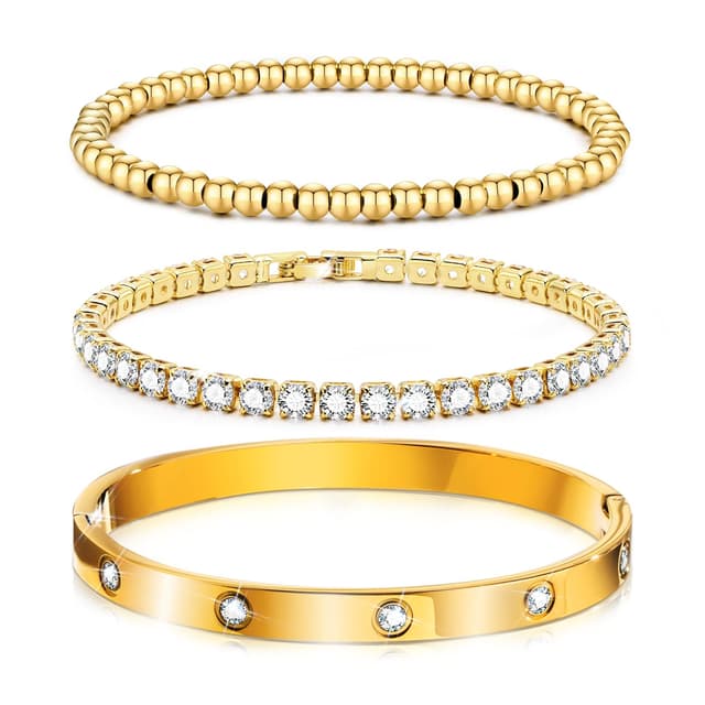 TempBeau Armband Damen Gold Silber Tennisarmband - Kristallen Tennis Armband 6mm Breit Cubic Zirkonia Armreif für Frauen