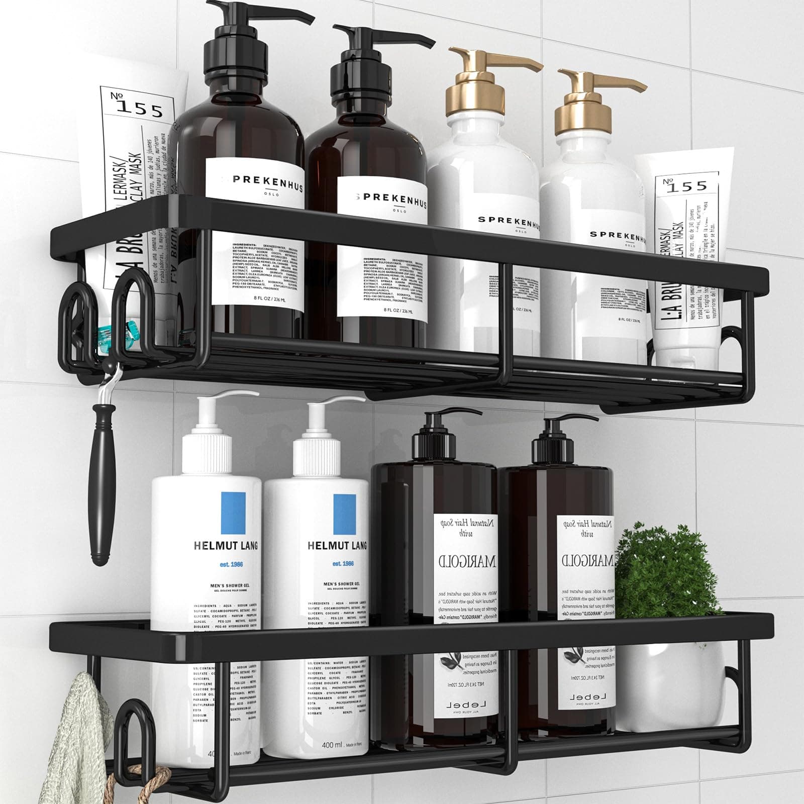 🚿 Kitsure Duschablage ohne Bohren - 2 Stück Schwarz Large, Rostfreie Badezimmer Organizer 🛁