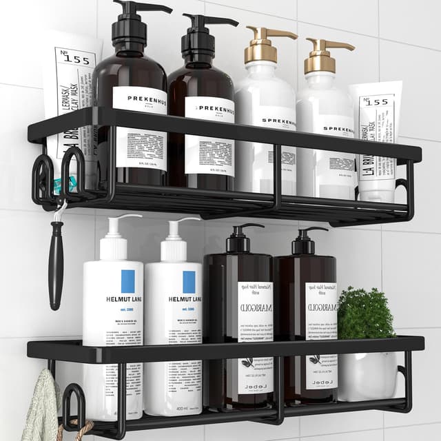 🚿 Kitsure Duschablage ohne Bohren - 2 Stück Schwarz Large, Rostfreie Badezimmer Organizer 🛁