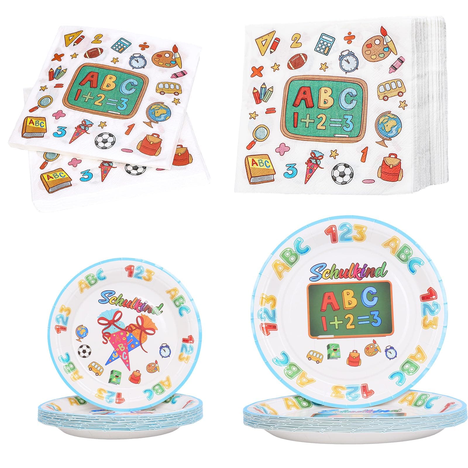 🎉 YOLOUP 80 Stk Einschulung Partygeschirr Set Schulanfang 📚🍎