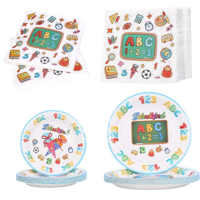 🎉 YOLOUP 80 Stk Einschulung Partygeschirr Set Schulanfang 📚🍎