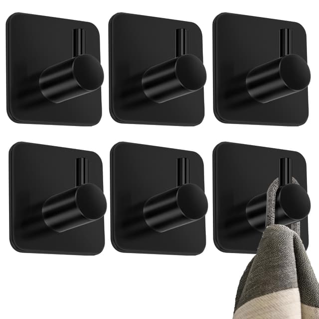 🧲 6er Set Selbstklebende Wandhaken - Klassisch Schwarz 💧🖤