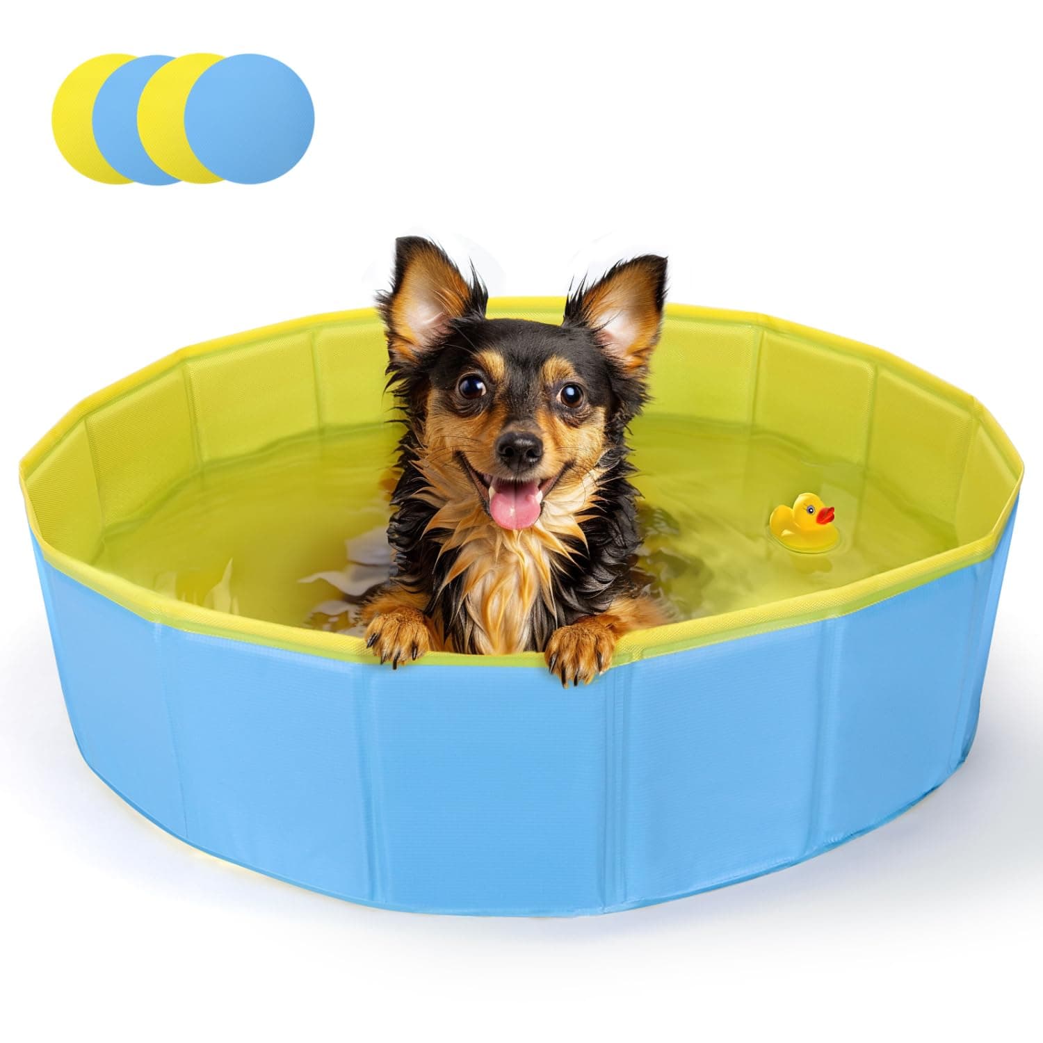 🐶💦 Nobleza Hundepool für Große & Kleine Hunde, Faltbarer Planschbecken, Stabile Hundebadewanne, Swimmingpool für Katzen, 80*20cm, Blau & Gelb