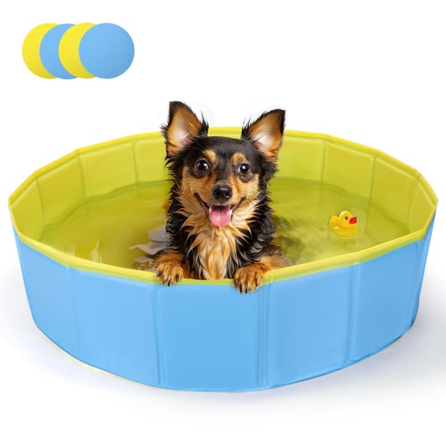 🐶💦 Nobleza Hundepool für Große & Kleine Hunde, Faltbarer Planschbecken, Stabile Hundebadewanne, Swimmingpool für Katzen, 80*20cm, Blau & Gelb