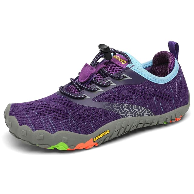 SAGUARO Kinder Barfußschuhe 👟 Atmungsaktiv rutschfest Wanderschuhe Leicht Weich Sportschuhe Laufschuhe, Gr.24-36 34 EU Lila