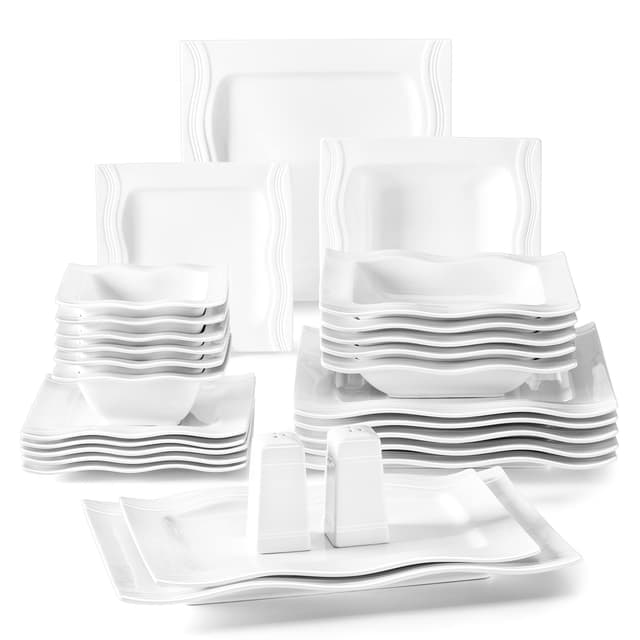 MALACASA Geschirrset 6 Personen, Mario 28-tlg Porzellan Geschirr Set 🍽️🎁