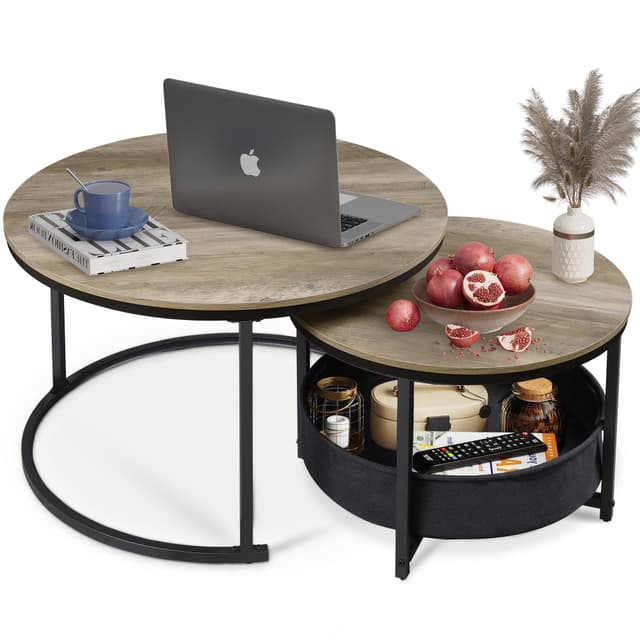 🛋️🪑 WLIVE Runder Couchtisch 2er Set, Moderne Wohnzimmertisch Rund 🪑🛋️