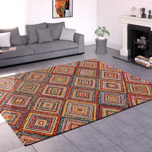 🌟 Tolles Angebot! Paco Home Teppich Wohnzimmer Schlafzimmer Kurzflor Ethno Design 🌺 Geometrisches Muster Rauten Motiv Moderne Deko