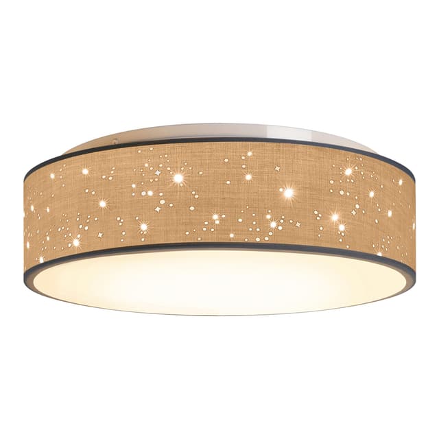 Zedelmaier Deckenlampe Stoff 38cm E27x2 max.40W Deckenleuchte mit Sternenhimmel Wohnzimmer Schlafzimmer Kinderzimmer Flur Küche Lampe Decke Stoffdeckenlampe Rund (Taupe, Ø38x12,5cm) Taupe+sterneneffekt Ø38cm