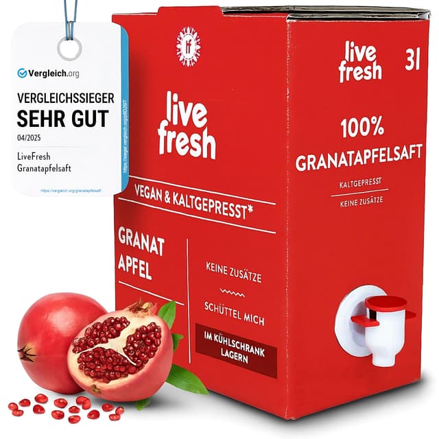 🌟 Super Angebot: LiveFresh Granatapfelsaft Kaltgepresst¹ - 3 Liter 🌟