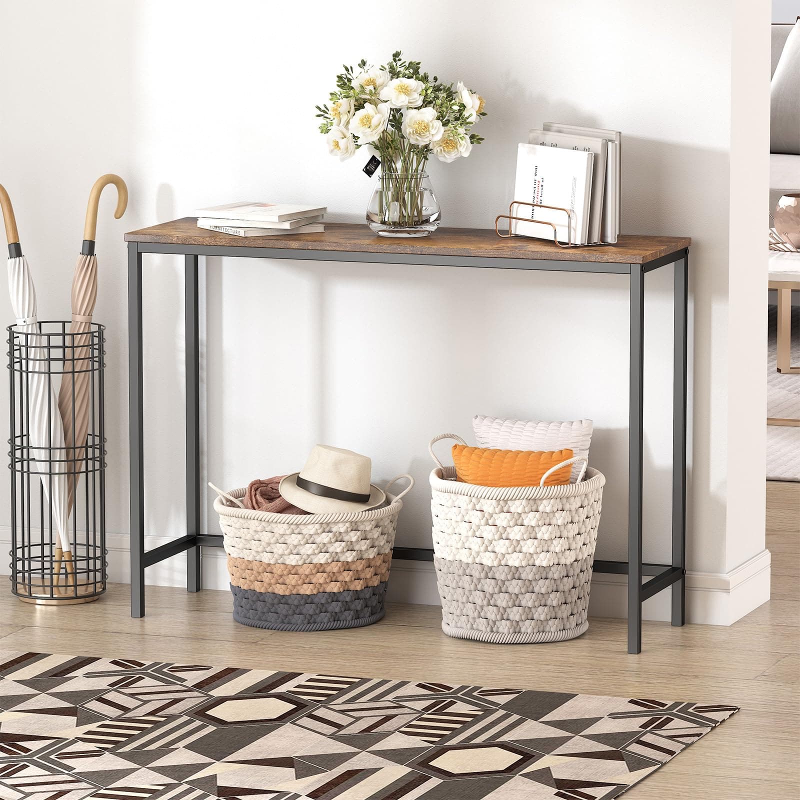🌟 Lebenswichtiger 100cm Konsolentisch - Rustikales Braun 🌟