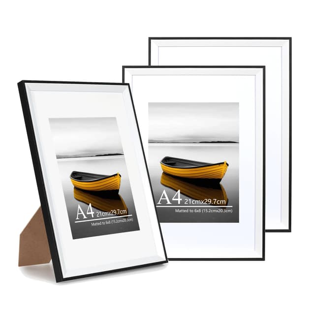 Baoee A4(21x29.7cm) Schwarz Weiß Bilderrahmen mit 15.2x20.3cm Passepartout, 3er Set