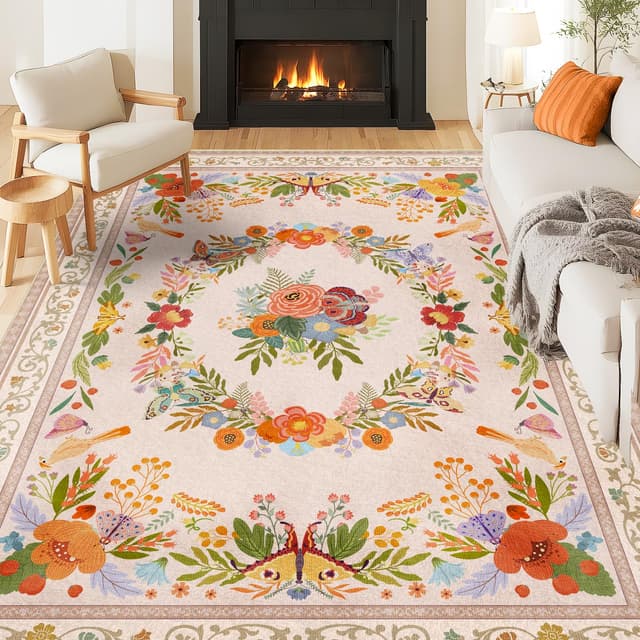 🌺 GthreeD Teppich Wohnzimmer Waschbarer 120x160 cm - Boho Kurzflor Teppich Schlafzimmer 🌟