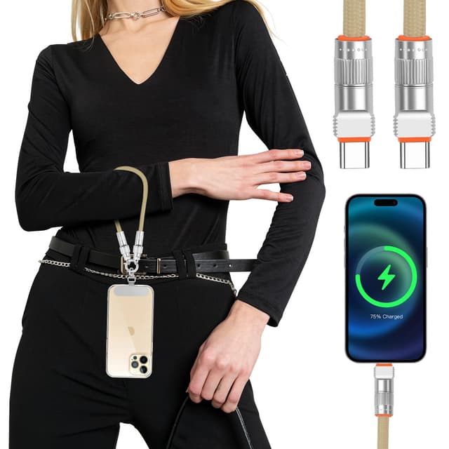 📱🔌 POFIBO Handykette Universal für alle Smartphones - 2-in-1 Handyband mit 66W Type-C-Schnelladekabel