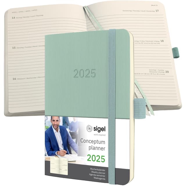 SIGEL C2539 Wochenplaner Wochenkalender 2025, ca. A6, grün, Softcover, 176 Seiten 📅📚