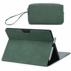 HYZUO Hülle für Surface Pro 11/10/9 Mitternachtsgrün 🌟 Mehrwinkelbetrachtung Folio Ständer mit Stylus Halter