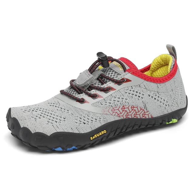 👟 SAGUARO Kinder Barfußschuhe Atmungsaktiv rutschfest Wanderschuhe Leicht Weich Sportschuhe Laufschuhe, Gr.24-36 25 EU Grau
