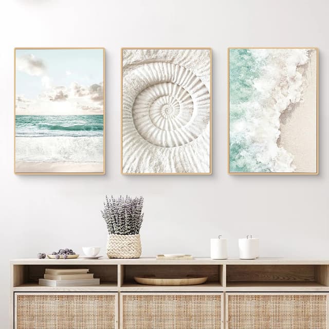 🌊 Moderne Poster Set 3er Premium Wandbilder Strand Meerblick Kunst Bilder 🖼️