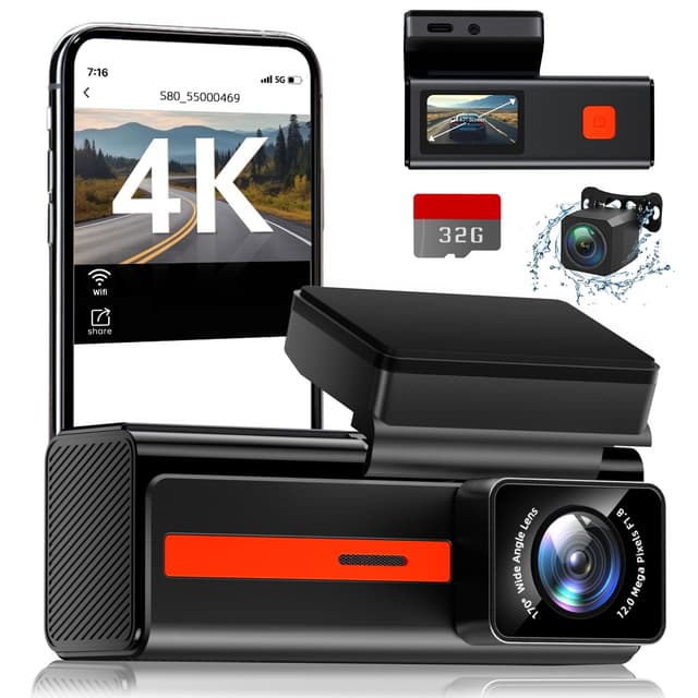 Veerment S80 4K/1080P Dashcam Auto Vorne Hinten mit WiFi & 32GB SD Karte