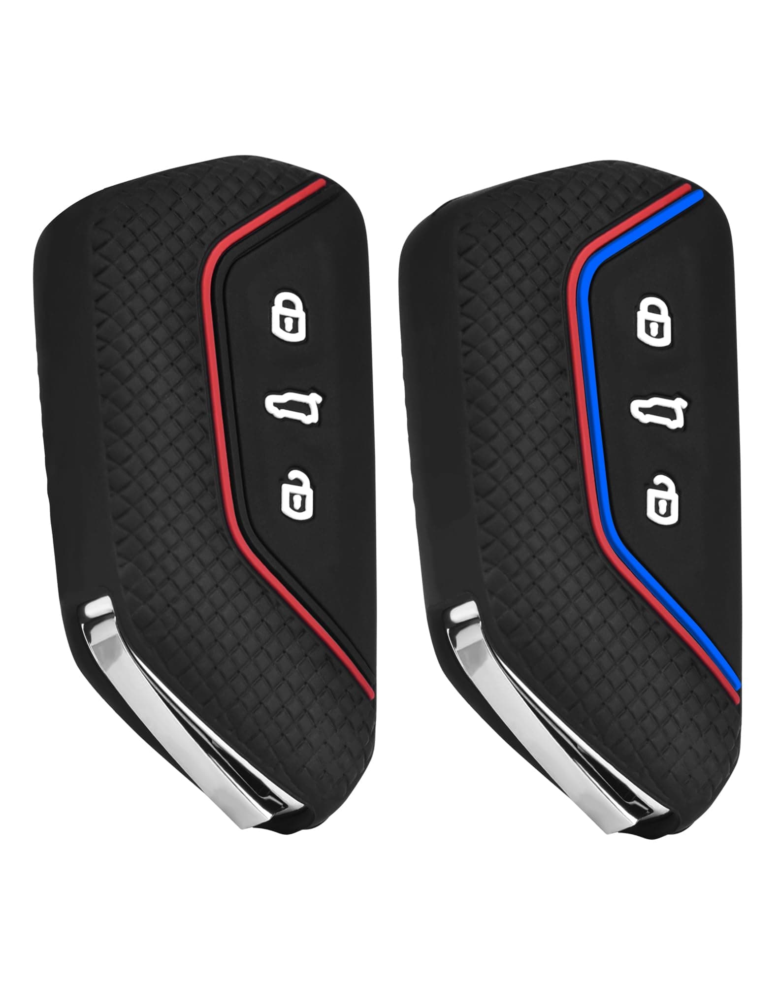 🔑🚗 2 Stück Autoschlüssel Hülle für VW Golf 8 - Rot+Blau - Silikon Cover Etui Schutzhülle