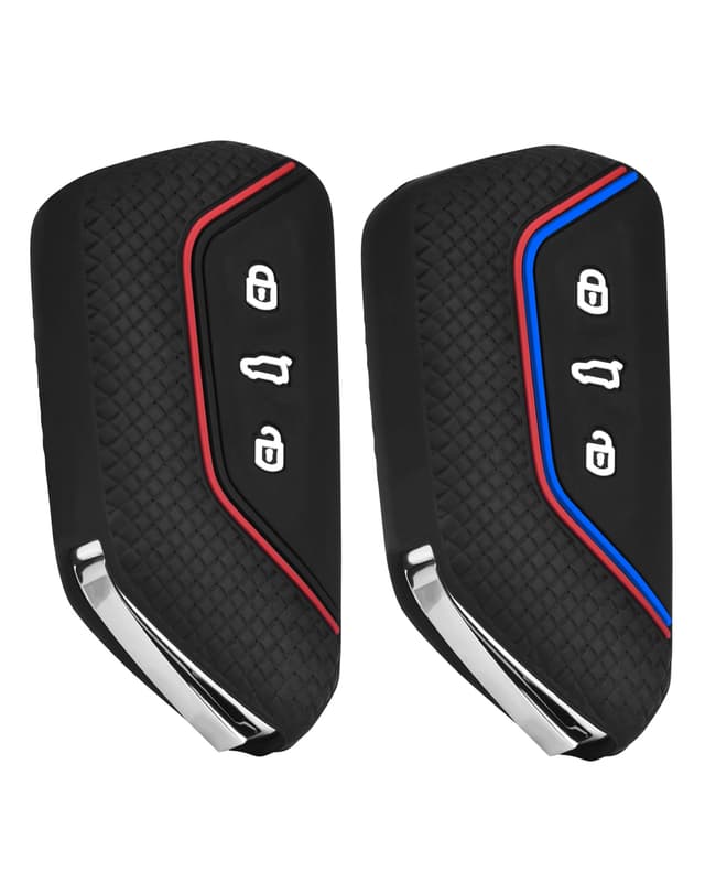 🔑🚗 2 Stück Autoschlüssel Hülle für VW Golf 8 - Rot+Blau - Silikon Cover Etui Schutzhülle