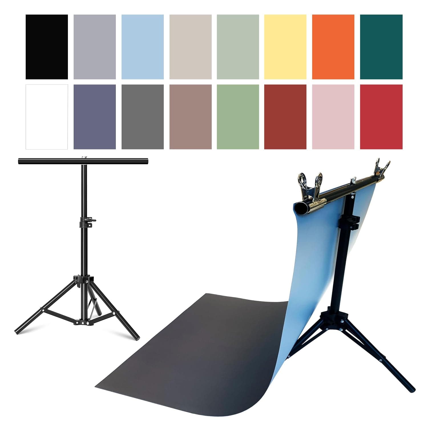 📸 8 Stück Fotopapier mit Ständer und Clips - Fotografie Hintergrundset