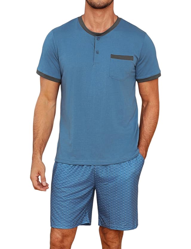 🌙 Jahetuul Schlafanzug Herren kurz Pyjama Sommer Rundhals Schlafanzüge für Herren 🛌