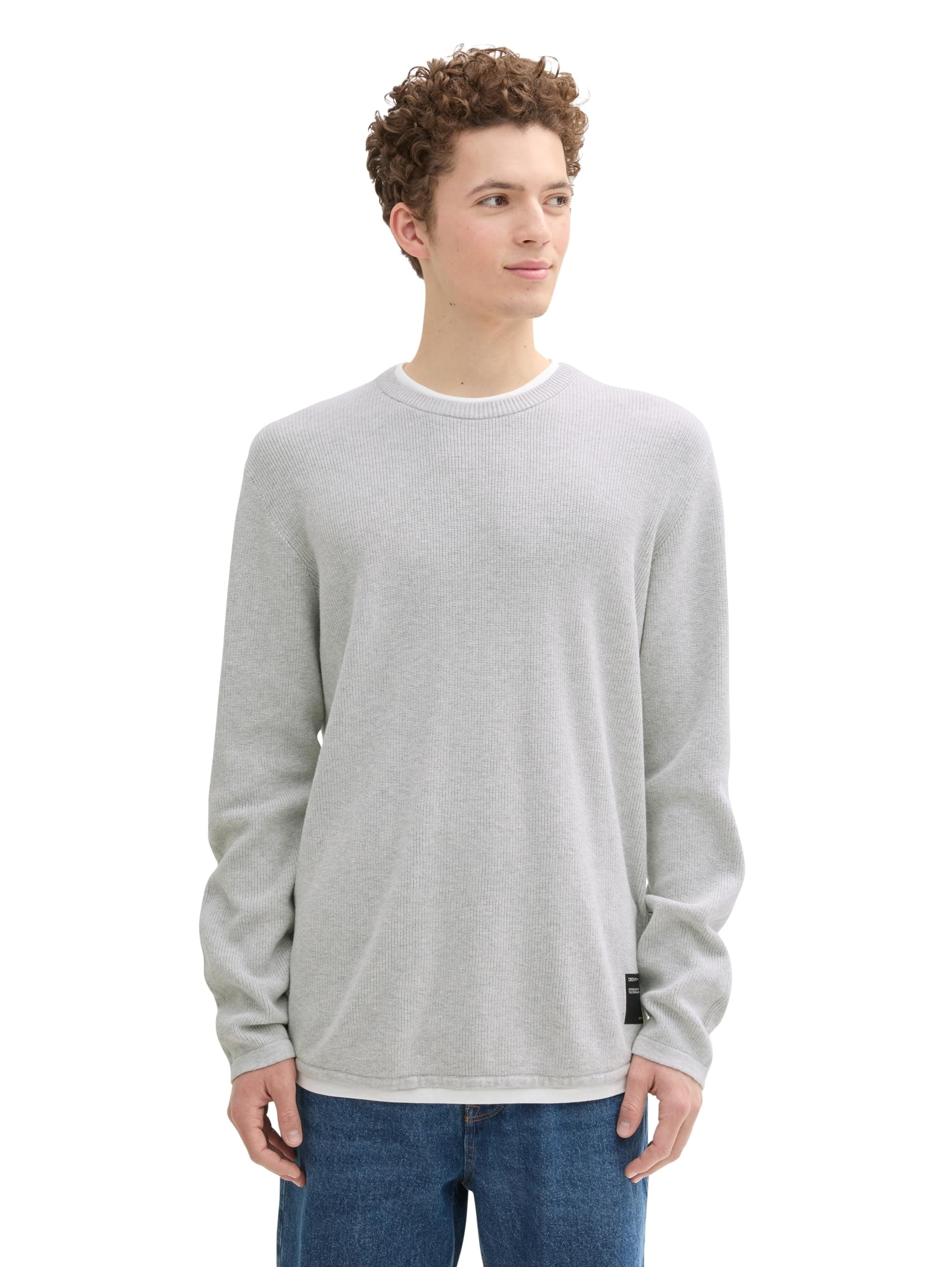 Angebot: TOM TAILOR Denim Herren Basic Pullover mit Rundhalsausschnitt & Struktur L 15398 - Light Stone Grey Melange 😎👕