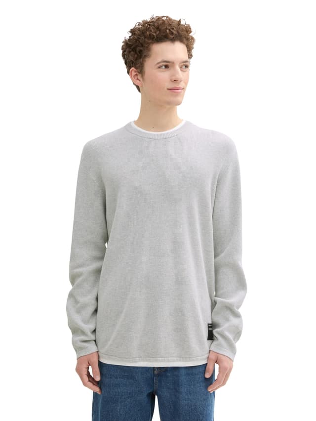 Angebot: TOM TAILOR Denim Herren Basic Pullover mit Rundhalsausschnitt & Struktur L 15398 - Light Stone Grey Melange 😎👕