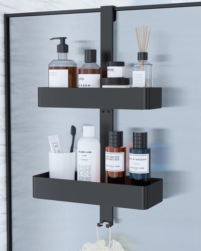 🚿 Kitsure Duschregal ohne Bohren - 2-stöckiges Duschablage Zum Hängen, Schwarz