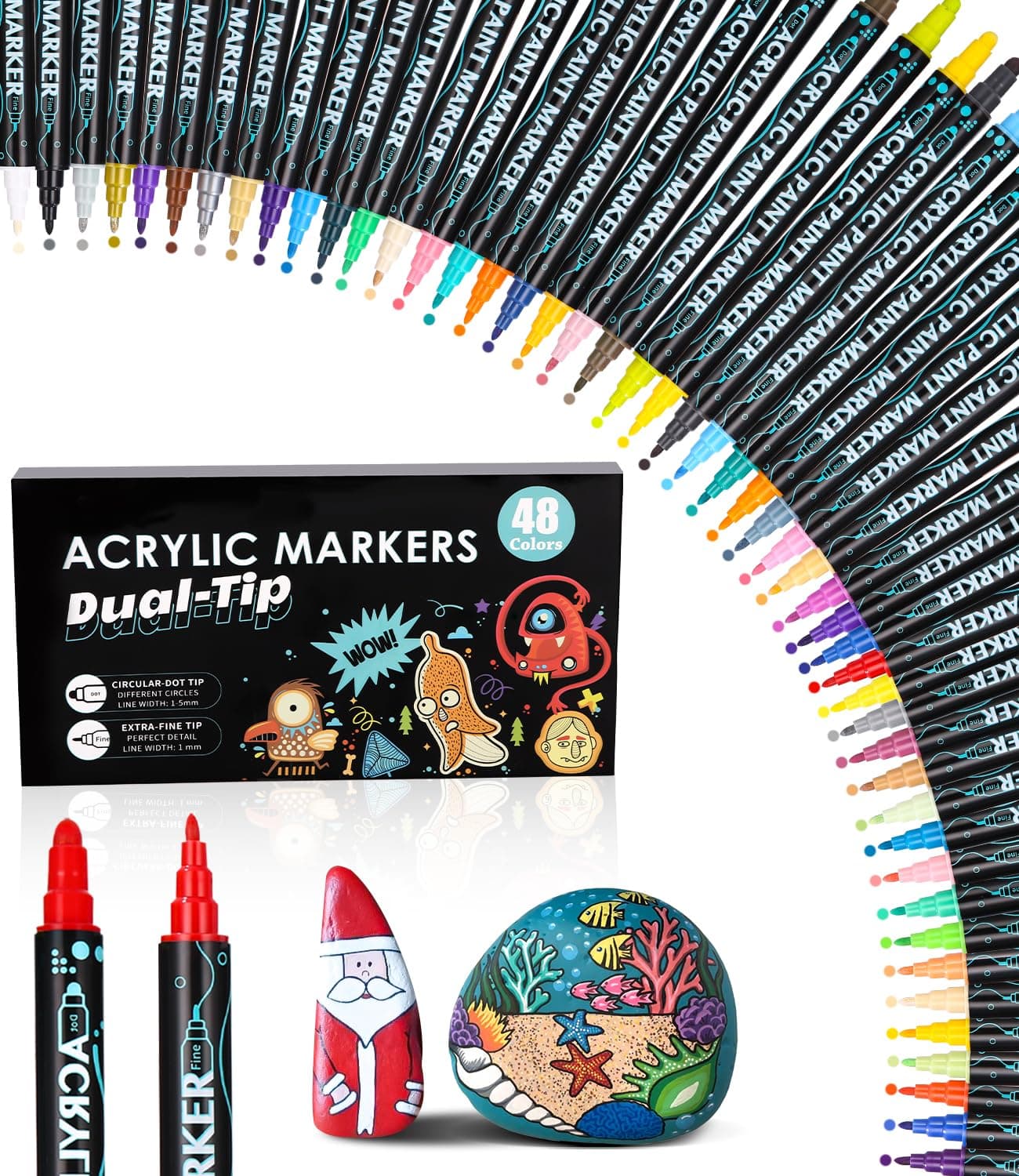 48 Acrylstifte Dual Tip Acrylfarben Stifte Steine Bemalen Set