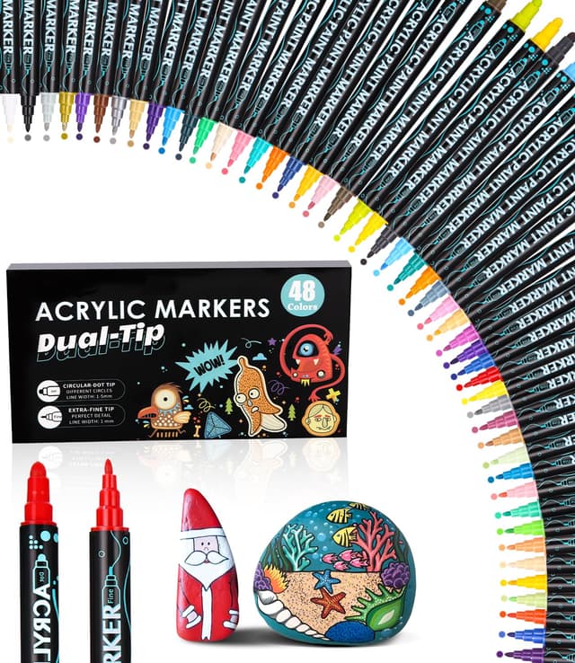 48 Acrylstifte Dual Tip Acrylfarben Stifte Steine Bemalen Set