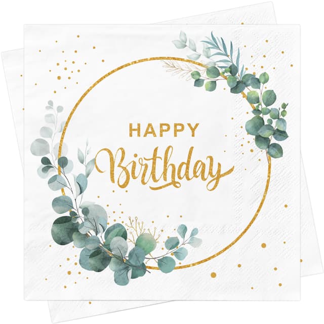 🎉🌿 BUSCANDO Servietten Geburtstag Deko Tischdeko Geburtstage Eukalyptus 40Stück 🌿🎉