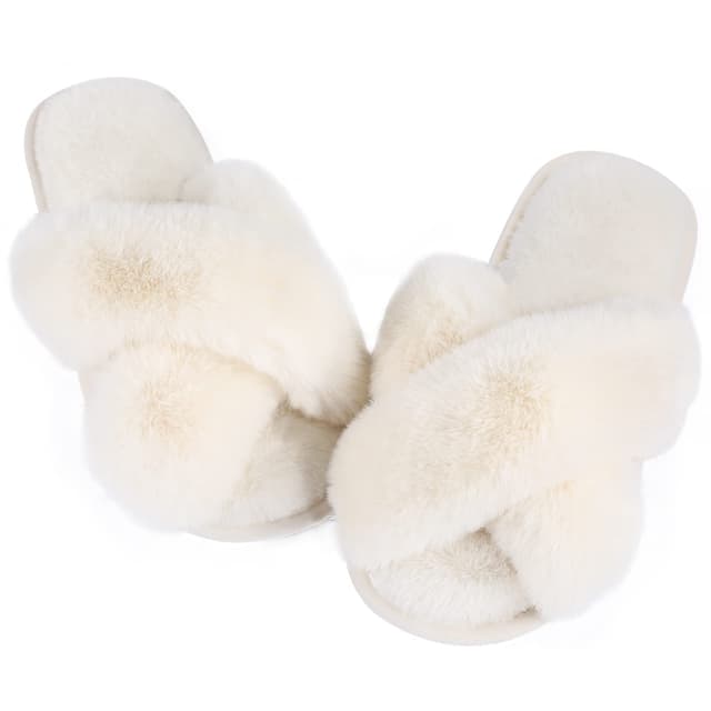 Ankis Hausschuhe Damen Plüsch mit Kreuzband Winter Warme Pantoffeln ⭐️