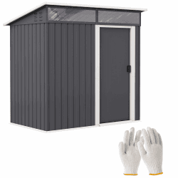 🌿🏡🔨 Outsunny Metall Gerätehaus 1,9m² 195x122x182cm Garten Schuppen mit Fenster Fundament Schiebetür Pultdach Haken wetterfest Gartenhaus mit Handschuhe Outdoor Geräteschuppen für Garten Dunkelgrau