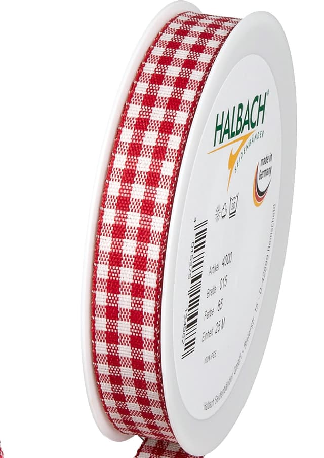 Premium Vichy Karo Geschenkband (rot) | Made in Germany | Breite 15mm Länge 25m