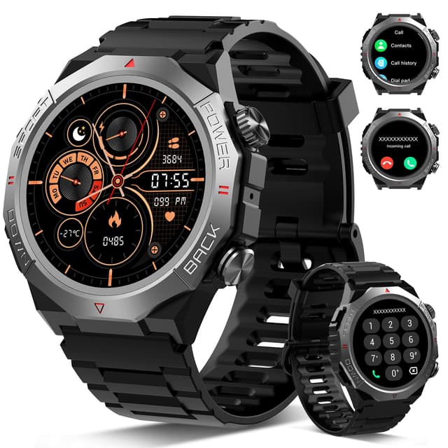 🌟 Militär Smartwatch Herren Damen Schwarz Modern 🌟