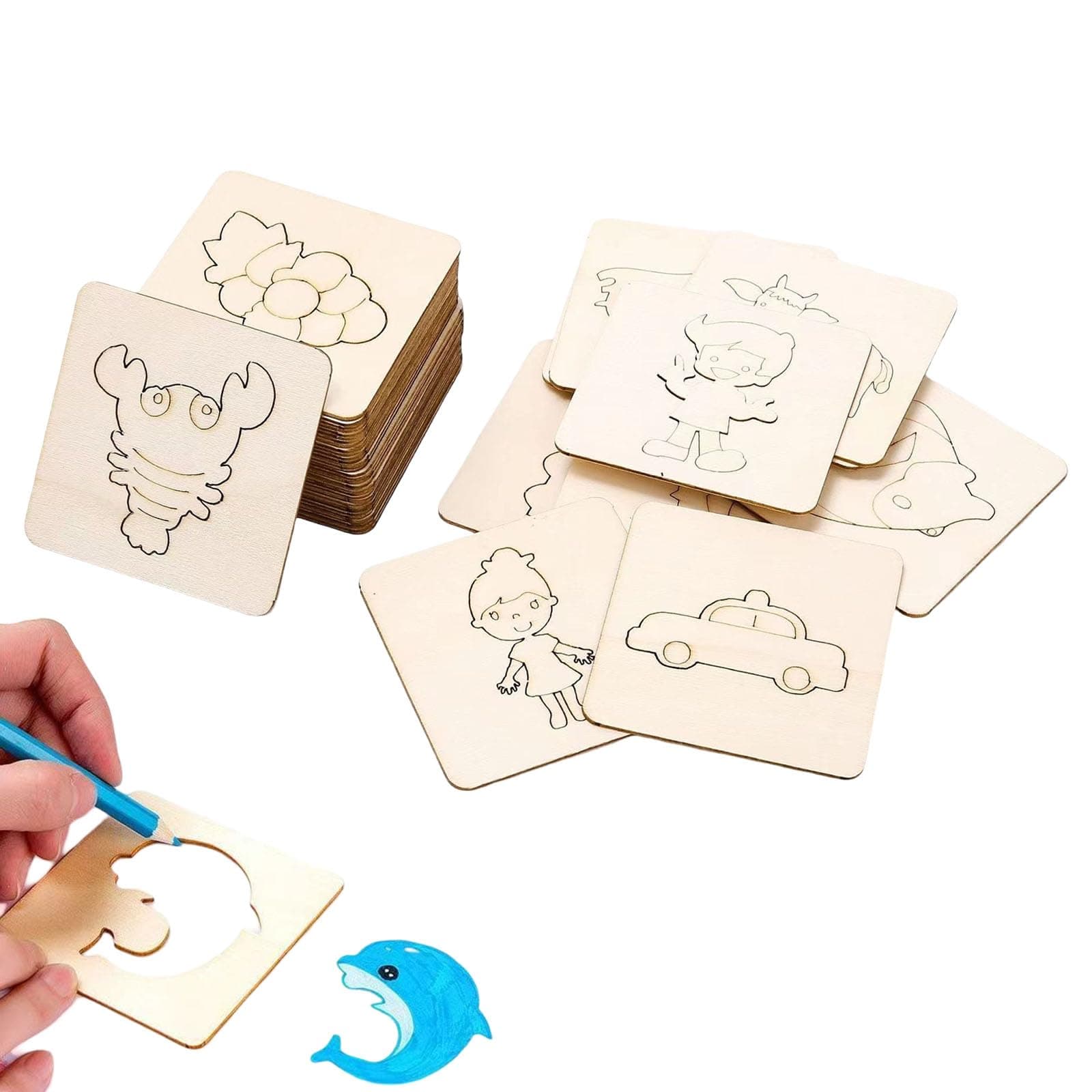 🎨 Forreen Malschablonen Kinder, 60 Stück Holz Zeichenschablonen Set 🖍️
