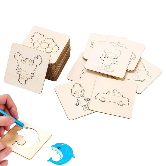 🎨 Forreen Malschablonen Kinder, 60 Stück Holz Zeichenschablonen Set 🖍️