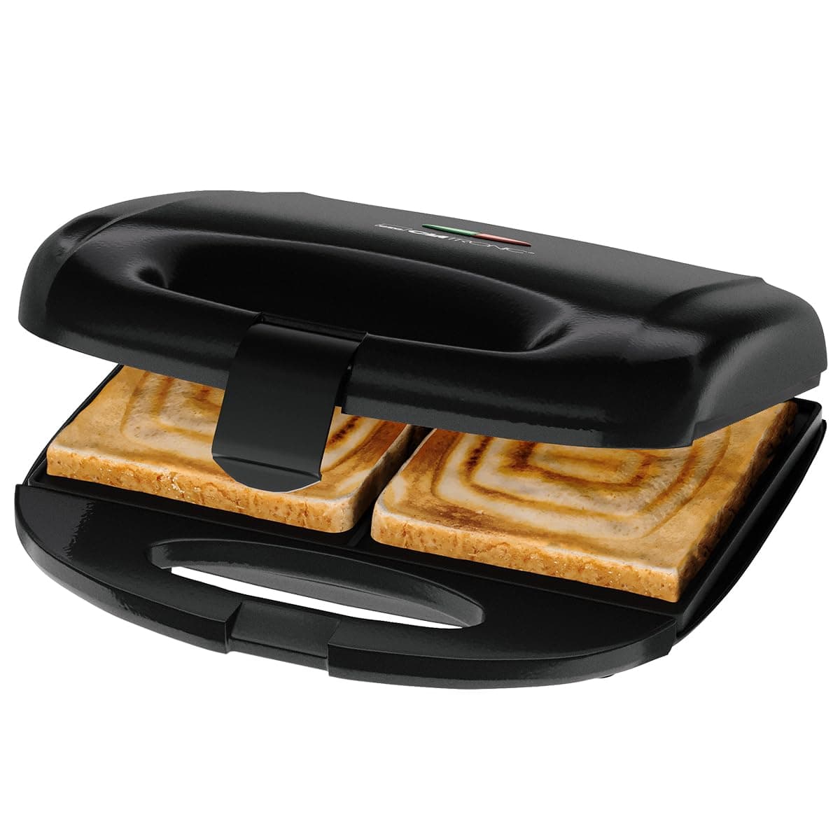 🥪 Clatronic® Sandwichmaker | Viereckige Sandwichplatten | Antihaftbeschichtung | Backampel | 820 Watt | ST 3814 schwarz