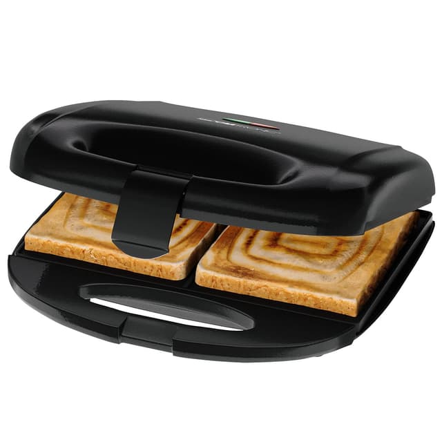 🥪 Clatronic® Sandwichmaker | Viereckige Sandwichplatten | Antihaftbeschichtung | Backampel | 820 Watt | ST 3814 schwarz