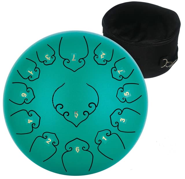 Amkoskr Stahlzungentrommel, 12 Zoll 30 cm Steel Tongue Drum, C-Dur 13 Noten, Handtrommel HandPan Drum mit Drumsticks/Tragetasche(Grün) 12 Zoll 13 Töne Grün 🎶🥁
