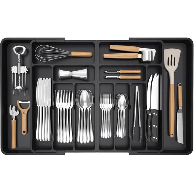 🍴 Lifewit Großer Besteckkasten für Schubladen | Verstellbare Breite | 11-13 Fächer | Schwarz